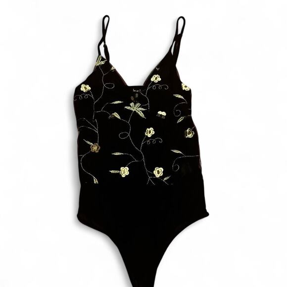 Sheer mesh black embroidered bodysuit - Picture 1 of 2